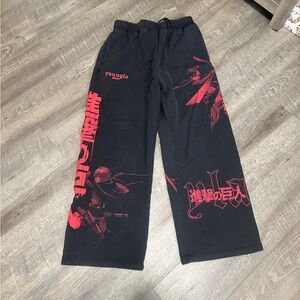 YoungLA Black attack on titan Joggers with Red Graphic